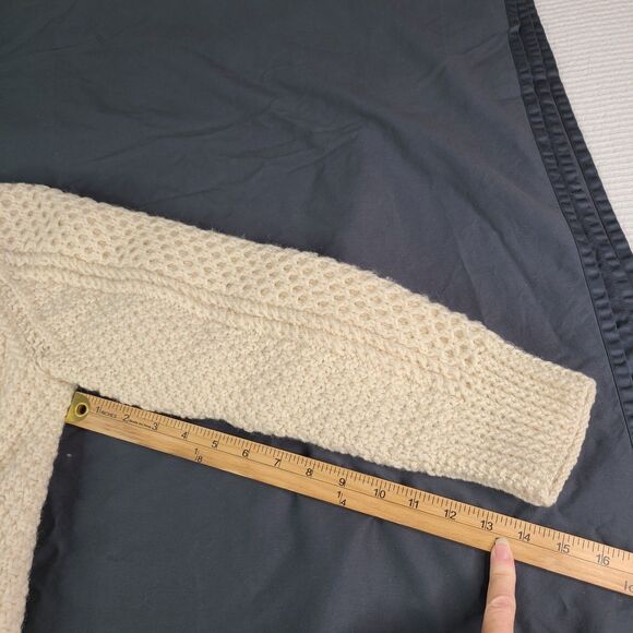 Vintage Irish Wool Hand Knit Womens S? Cable Fisherman Cardigan Ivory Ireland - Picture 5 of 10